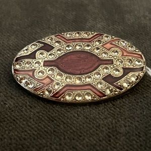 Brooch Pin 1” by 1/2” Red & Pink Laminated w/ Rhinestones NWT